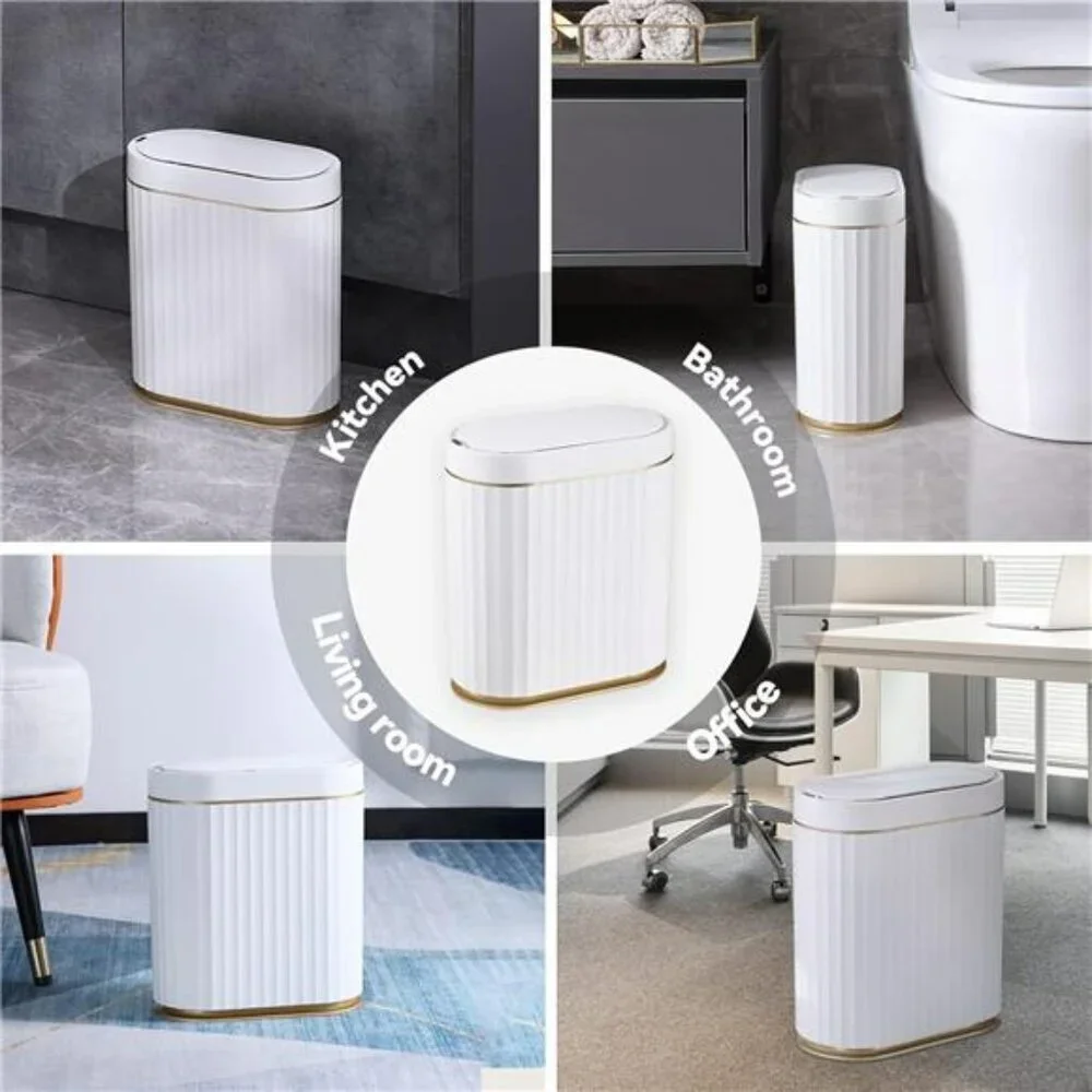 Motion Sensor Trash Can 2 Gallon White Gold Slim Bathroom Kitchen Office Bin